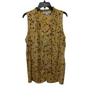 MERI SKYE Women's Yellow Printed Ruffle V-Neck Tank Top Size 1X